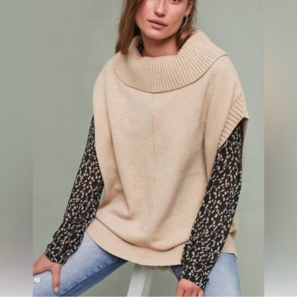 Anthropologie Moth Cowlneck Slouchy Fit Poncho Sweater Small Sleeveless - Picture 1 of 10